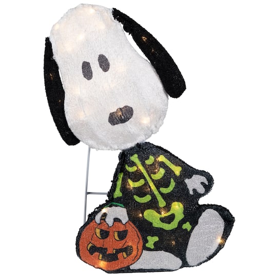 35853140 18 in. LED Lighted Skeleton Snoopy Outdoor Halloween Yard Decoration, White